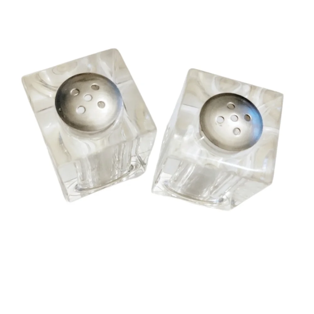 VINTAGE Lucite Salt Pepper Shakers Square Set Mid-Century Modern Retro